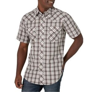 Men’s Wrangler Western Fashion Snap Plaid Shirt -Brown/Black